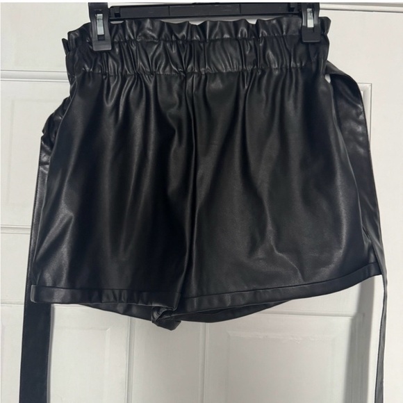 Pants - Black Vegan Leather Women Shorts